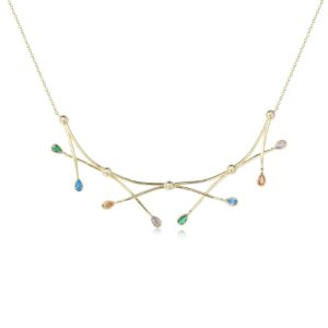 שרשרת איקסים פלטה בשילוב אבני חן צבעוניות
